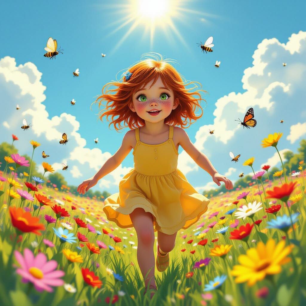 Girl in Flower Field: Matte Painting Style