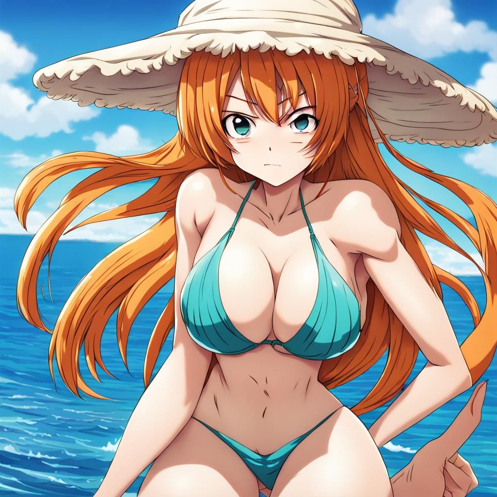 Anime Girl Bikini Top Removal in Manga Style