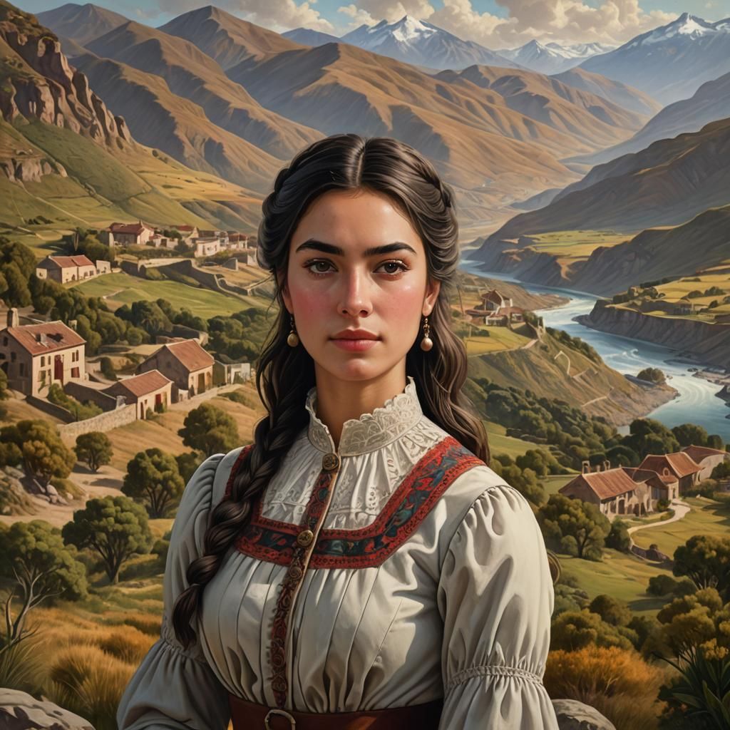 Realistic Portrait of a Young Woman in 1856 Style