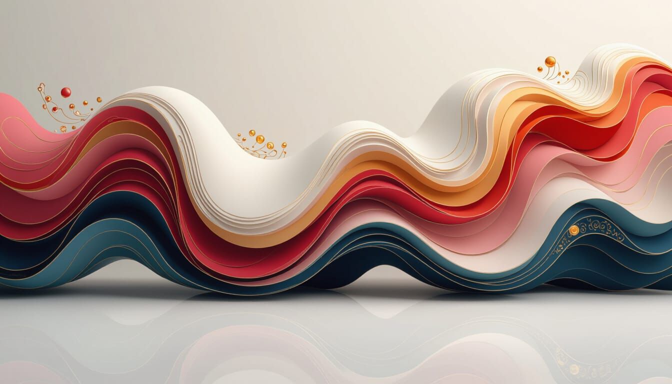 Fluid Abstract Shape in Red, Pink, and Gold