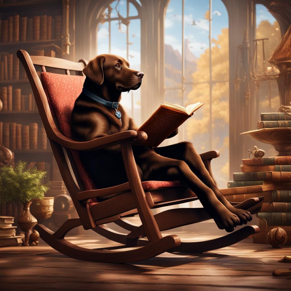 Labrador Reading Book: Detailed Matte Painting