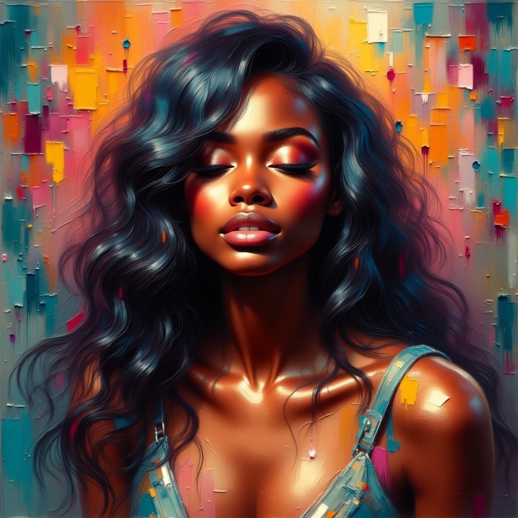 Dramatic Portrait of Woman in Oil and Splash Art Style