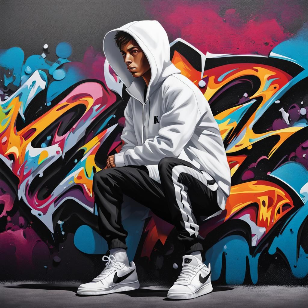 3D Teen in Hoodie: Graffiti Art Style