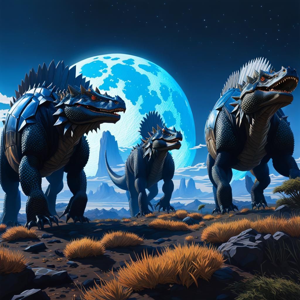 Giant Ankylosaurus-Dragons Migration in Futuristic Style