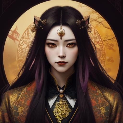 Japanese Princess Fights Tiger in Dark Fantasy Style