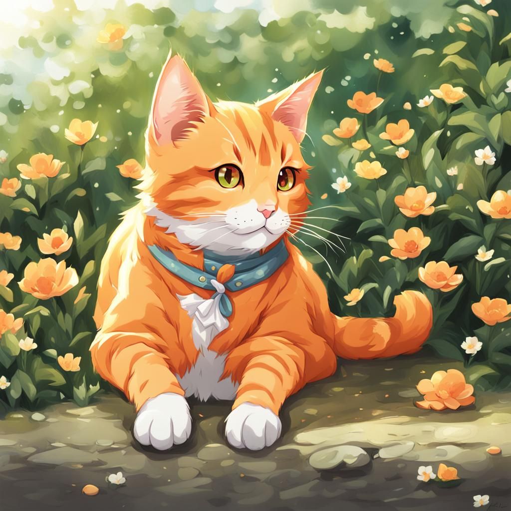 Cute Orange Cat in Anime Style