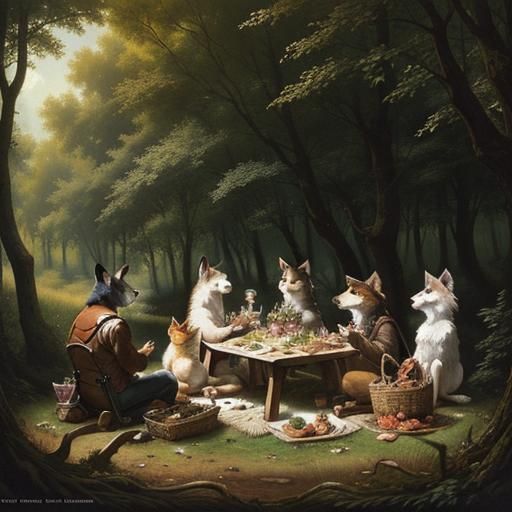 Charming Animal Picnic in Storybook Illustration Style