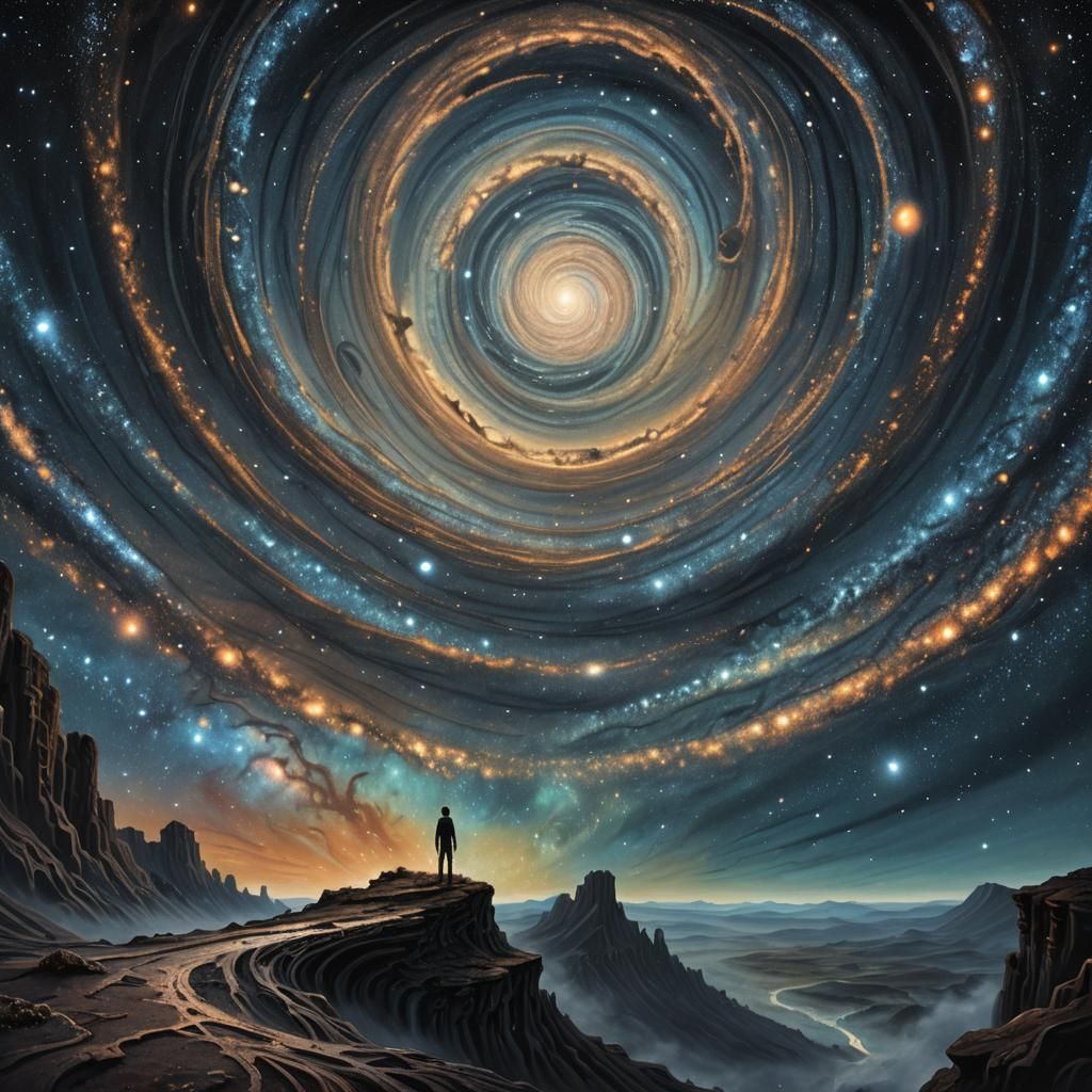 Cosmic Landscape with Figure in Ethereal Glow