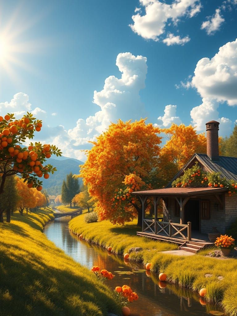 Vibrant Orange Blossom Orchard in Golden Light