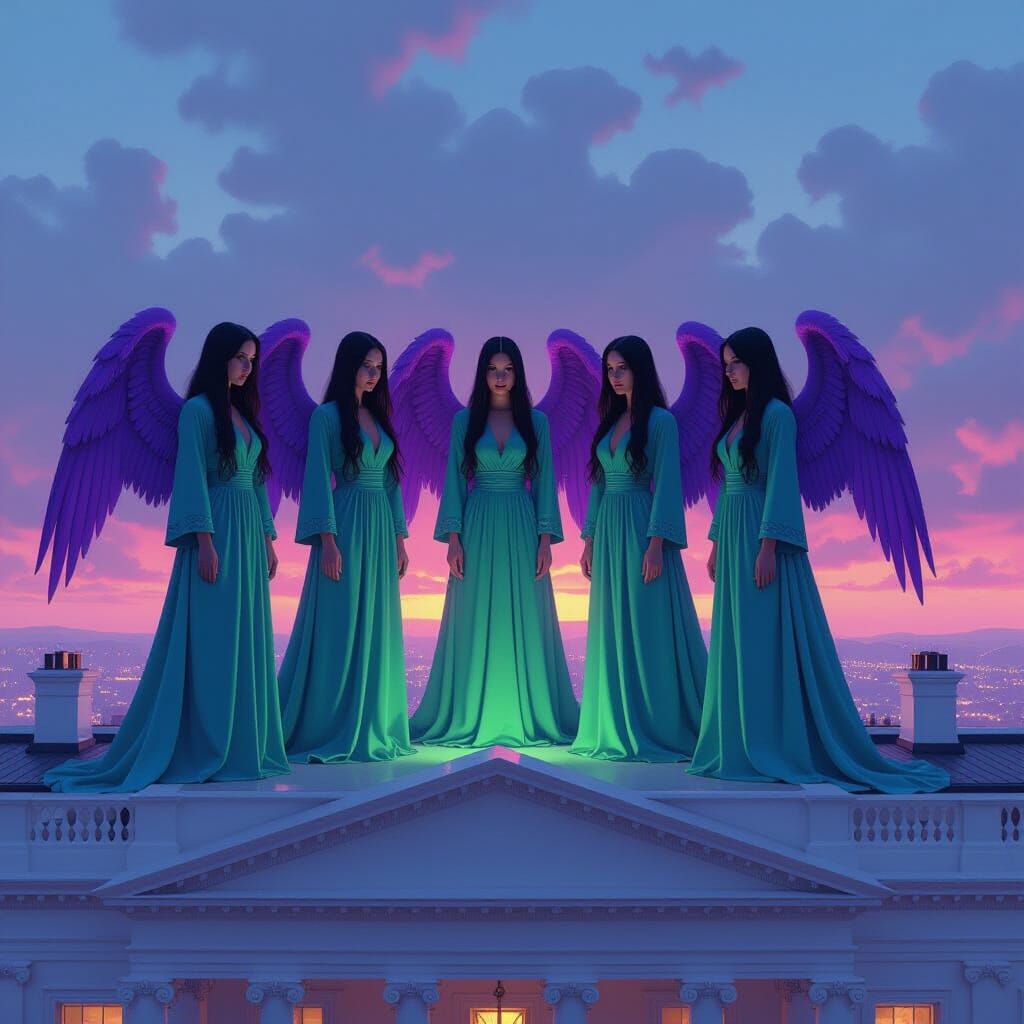 Angels on the White House Roof in Digital Art Style
