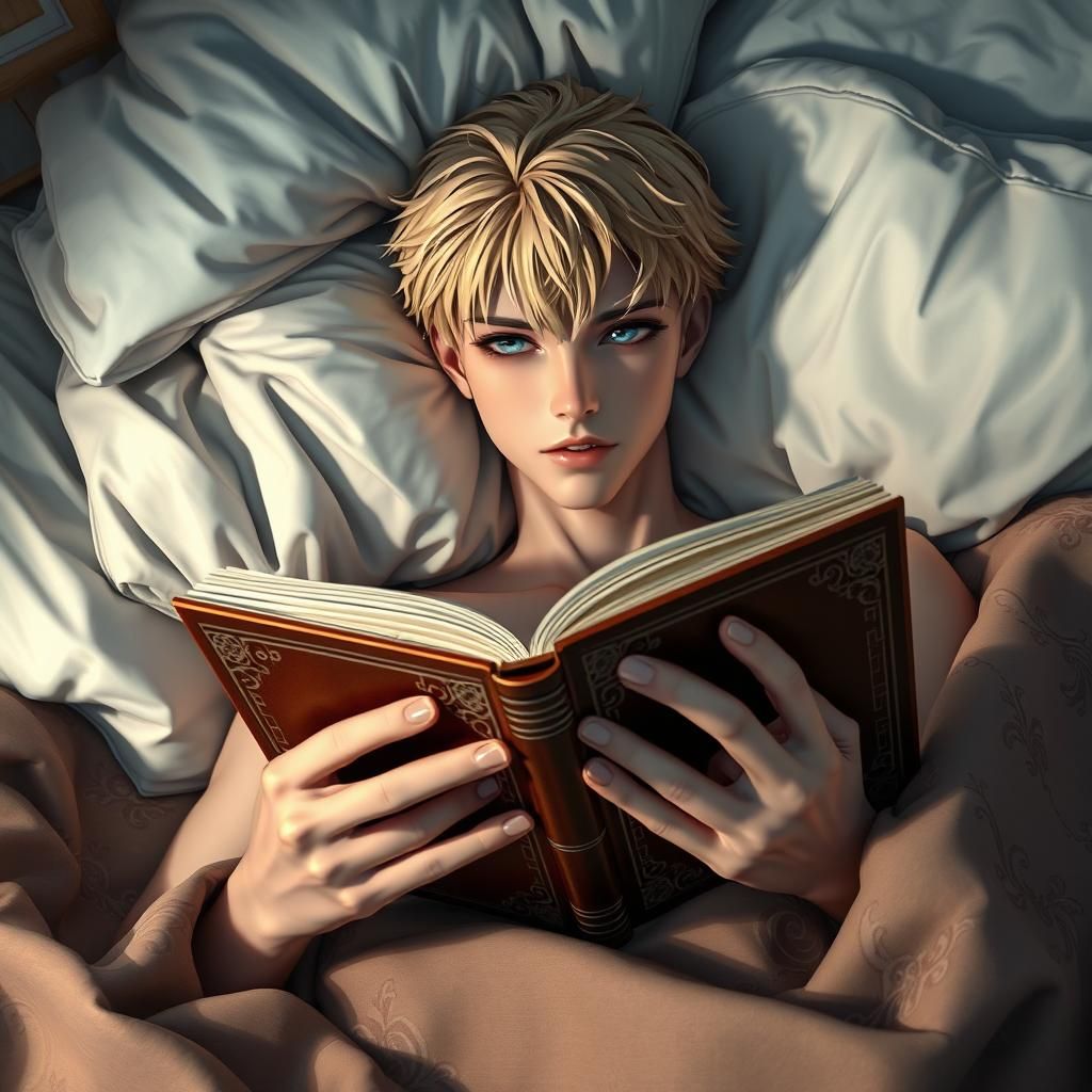 Blond Man Reading in Bed: 3D Anime Art