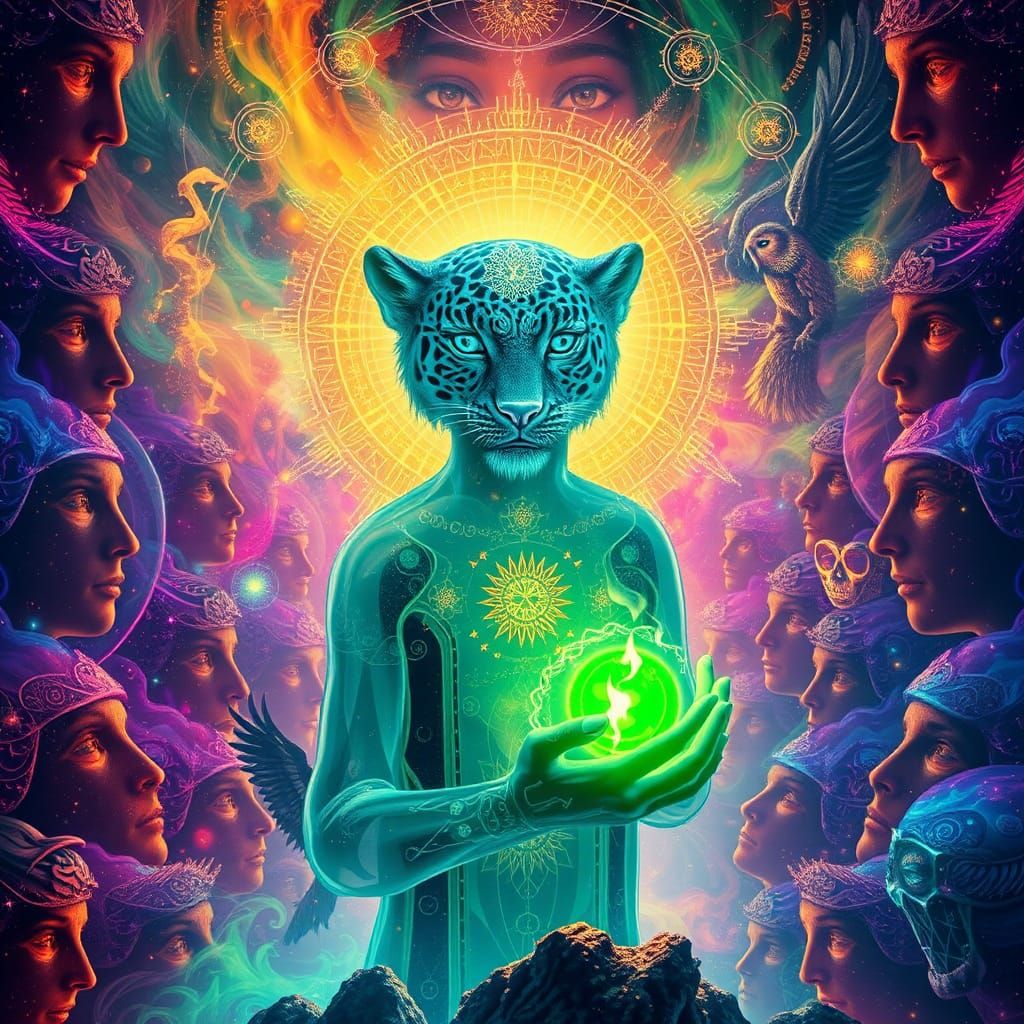 Ethereal Celestial Shaman Time Offers Holographic Green Fire