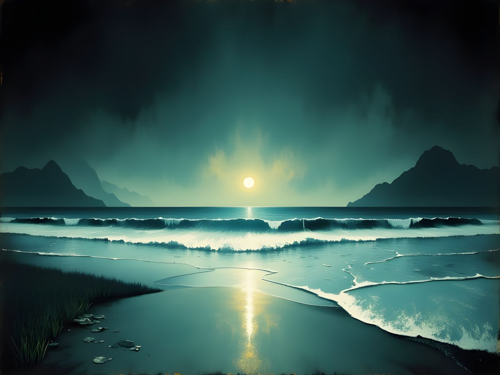 Mystical Aqua Ocean Scene with Magical Lighting