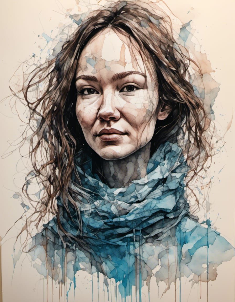 Ink Drawing Portrait in Watercolor Style