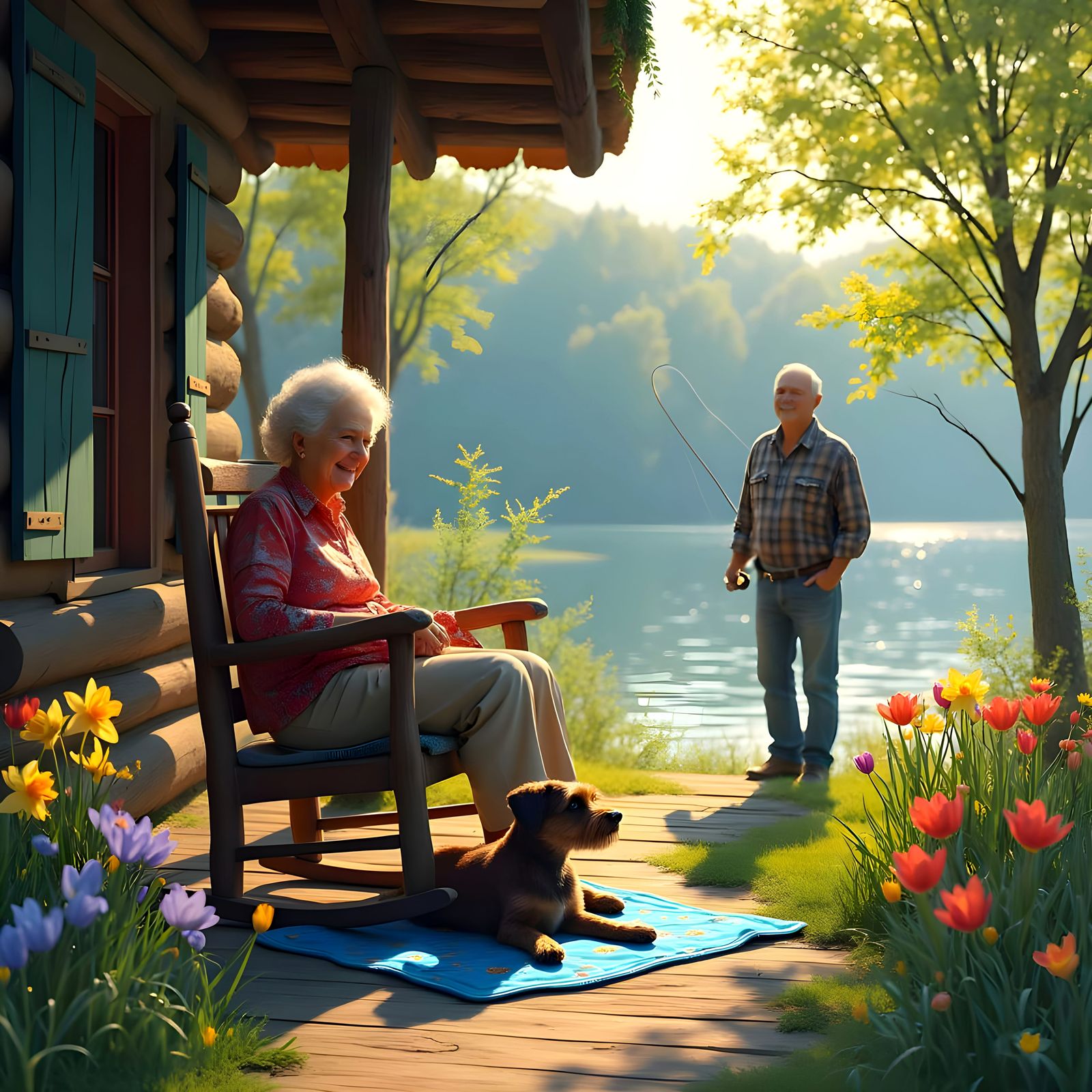 Gentle Woman in Rustic Log Cabin Setting