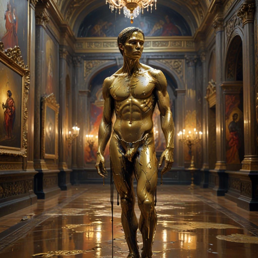 Gouache Masterpiece in Ornate Museum Setting