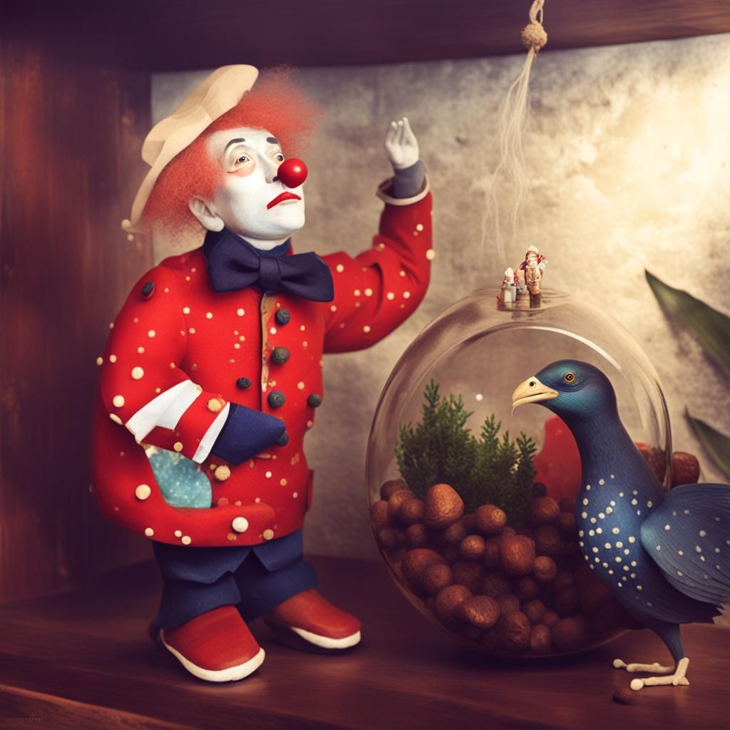 Sorrowful Clown in a Terrarium Circus