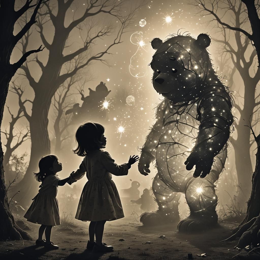 Ethereal Winnie the Pooh Ghost Boss in Vintage Photo