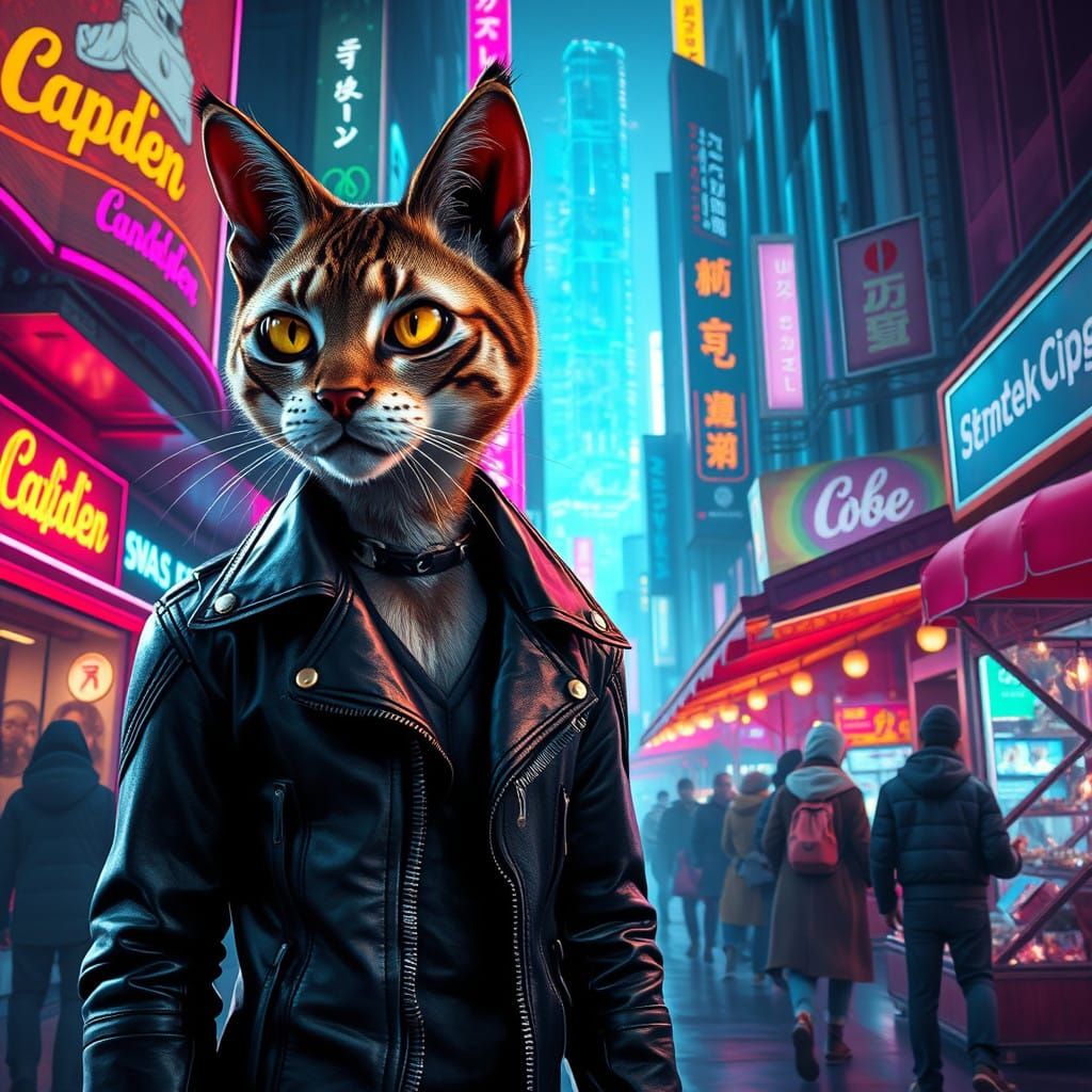 Cyberpunk Feline Dominant in Neon Metropolis as Concept Art