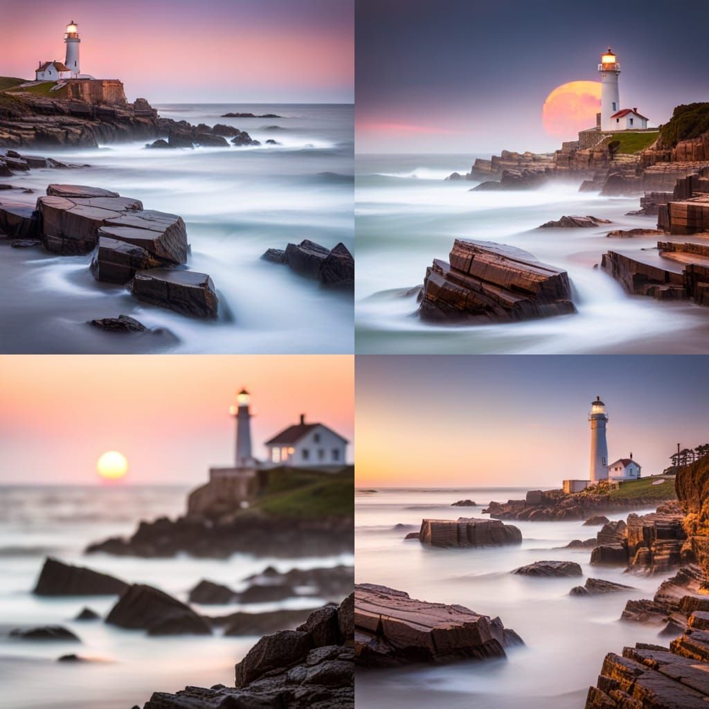 Lighthouse at Rocky Shore Sunrise: Professional Photography