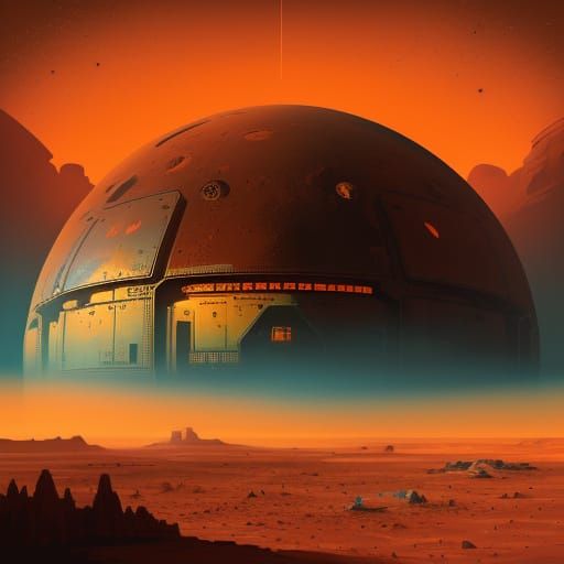 Mars Colony Concept Art in Syd Mead Style