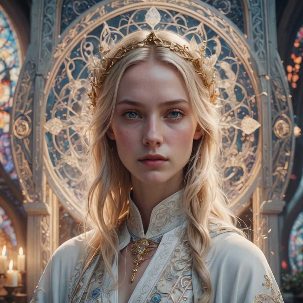 Ethereal Portrait of Young Woman in Art Nouveau Style