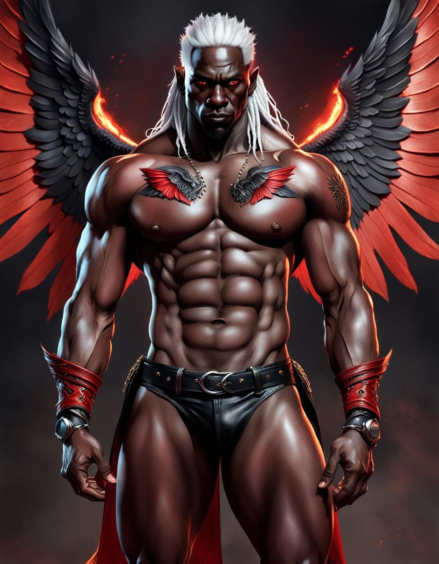 Muscular Winged Figure with Red Eyes