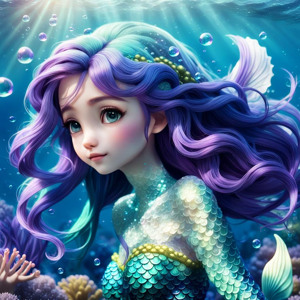Anime Mermaid in Serene Ocean: 3D Art