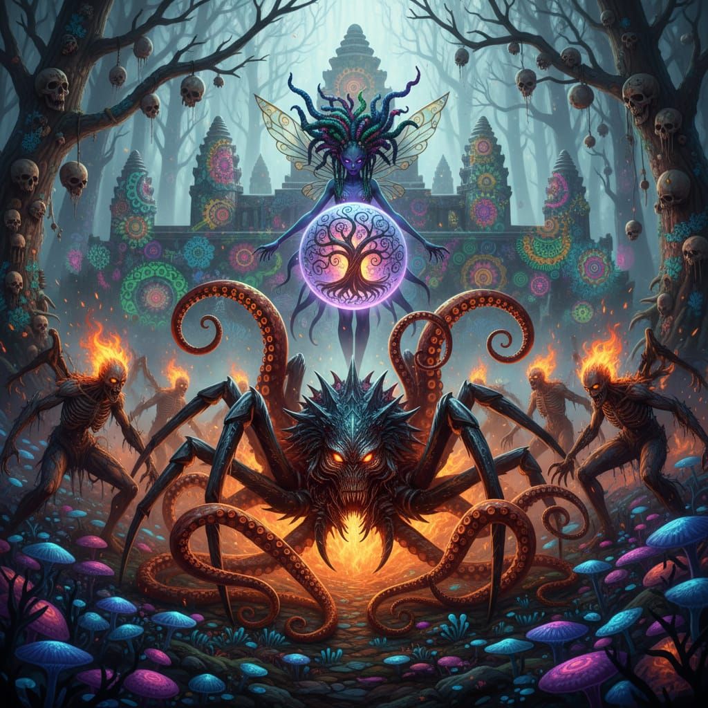 Eerie Hybrid Creature in Alien Forest