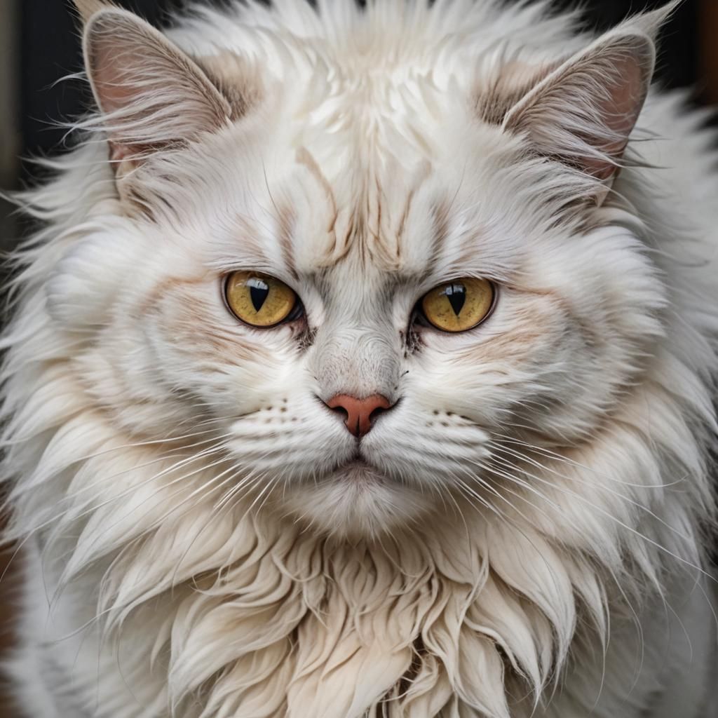 Smirking One-Eyed White Cat with Forehead Mark
