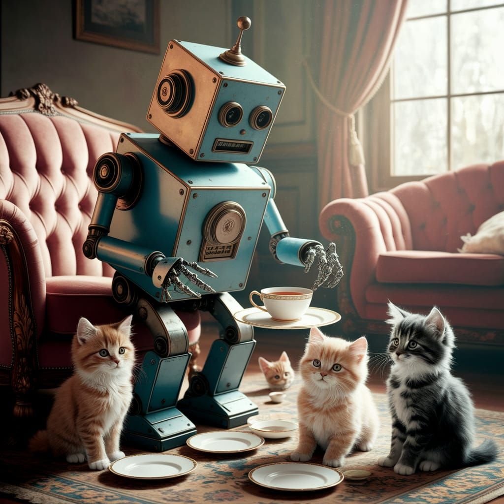 1950s Robot Serves Tea to Bewildered Kittens