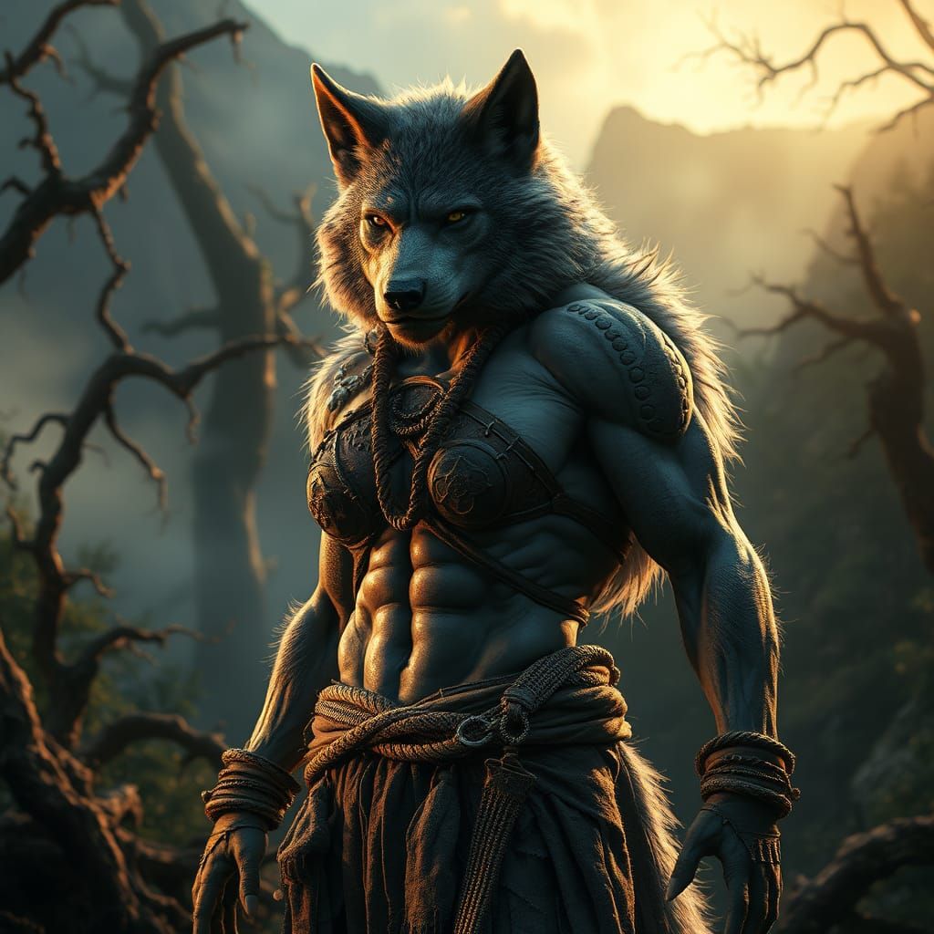 Majestic She-Werewolf in Mystical Forest