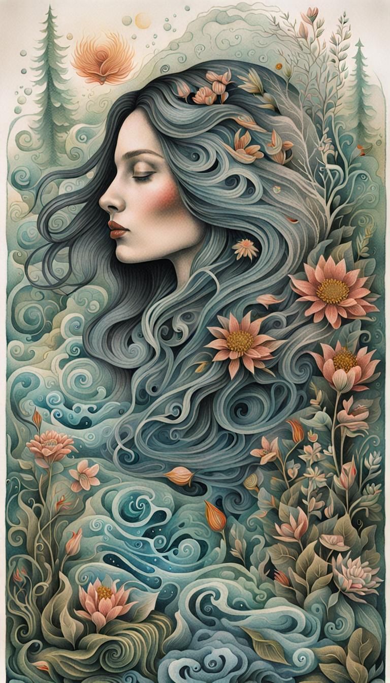 Floral Tattoo of Celestial Water: Surreal Fashion Magazine