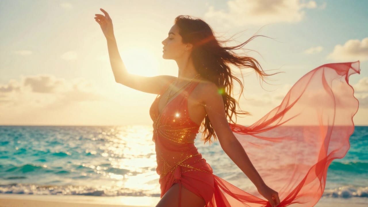 Sensual Tropical Beach Double Exposure with Celestial Glow