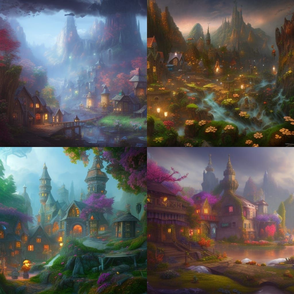 Fantastical Fairy Town Matte Painting in 8K