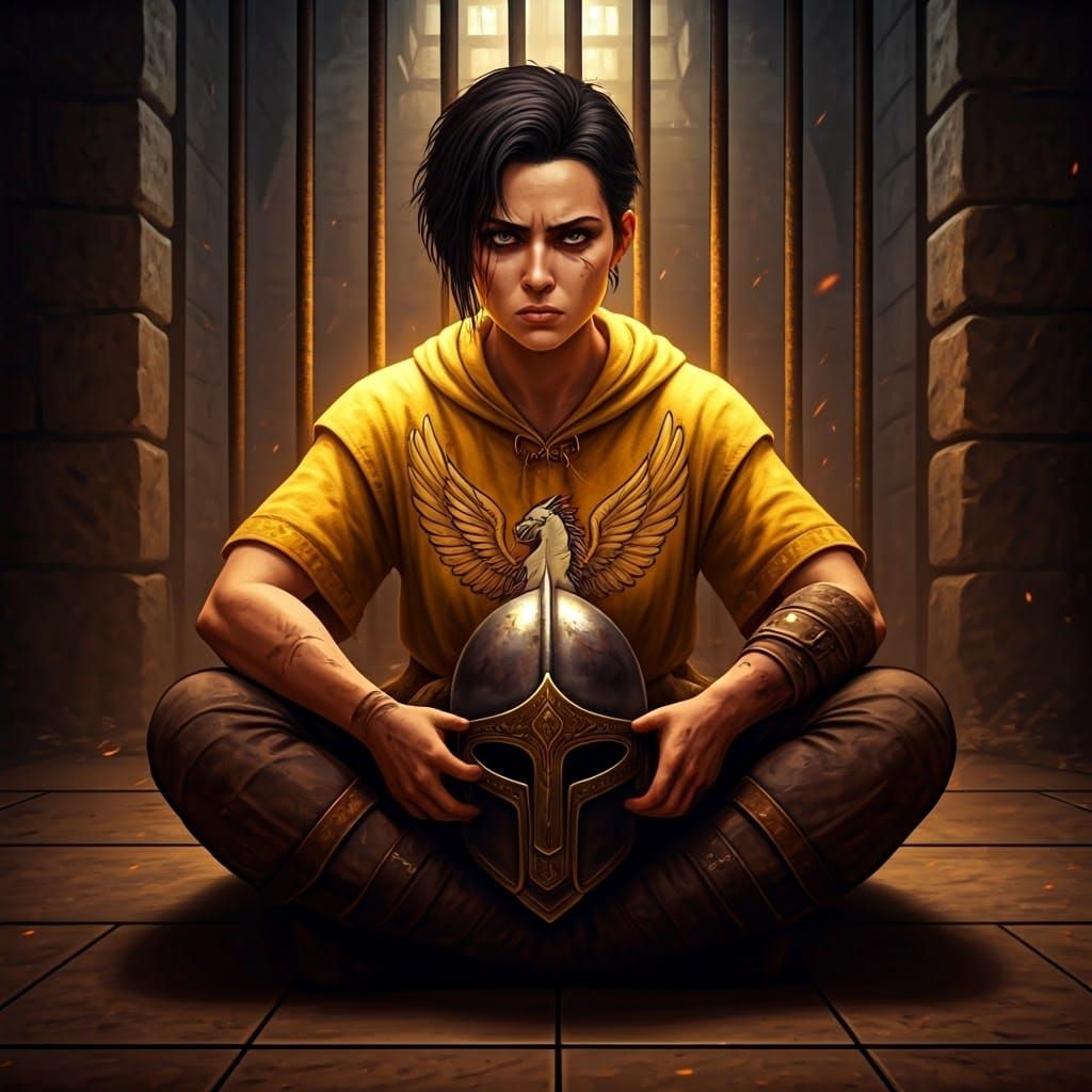 Fantastical Warrior Maiden in Medieval Fantasy Cell