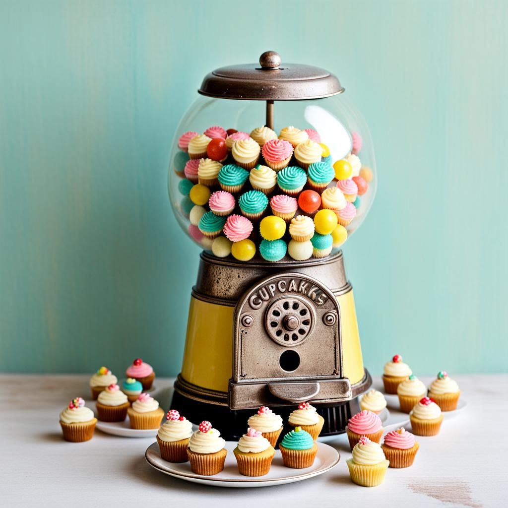 Vintage Gumball Machine Filled with Cupcakes
