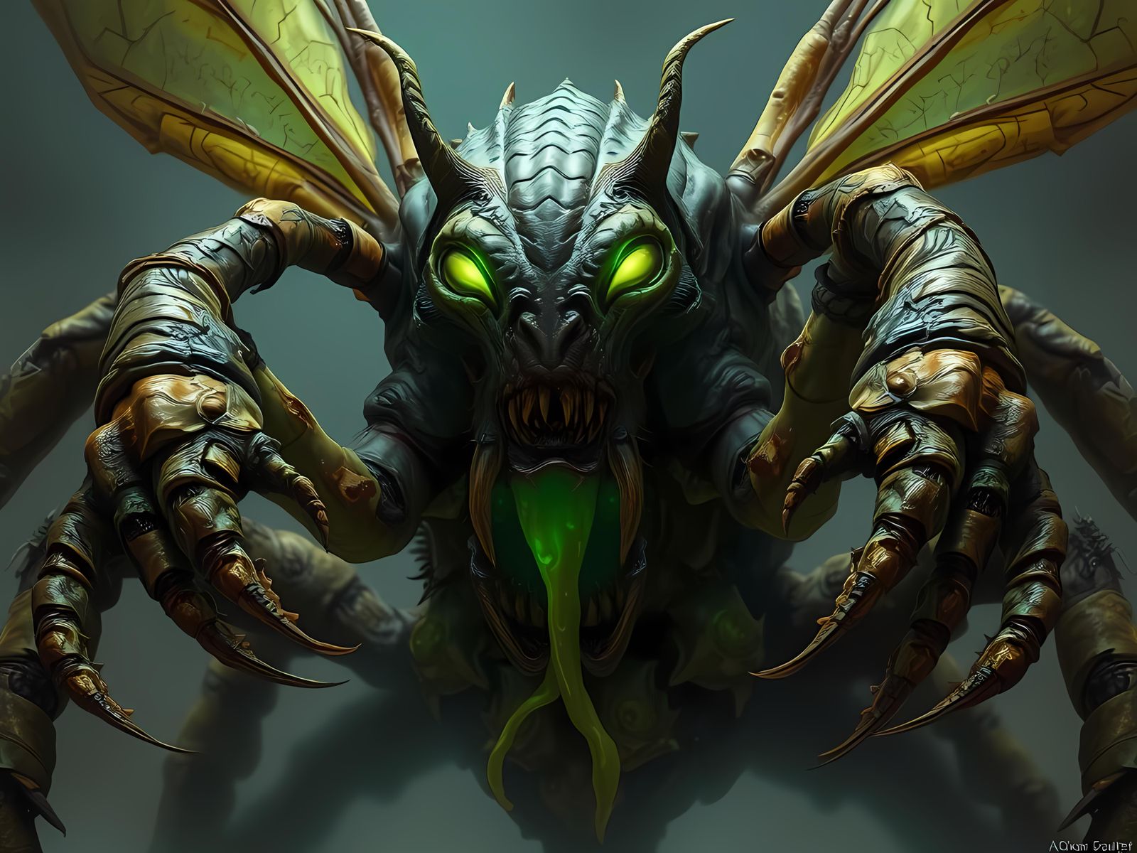 Gargantuan Green Monstrosity with Insect Features