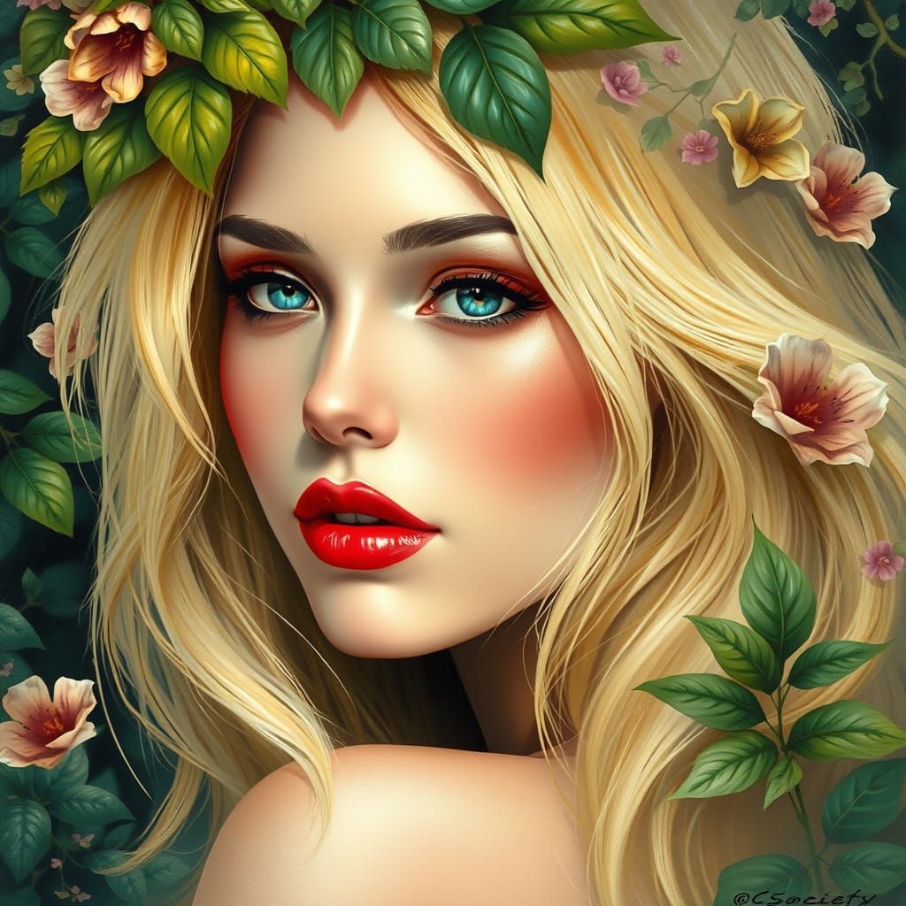 Surreal Airbrushed Woman in Enchanted Forest