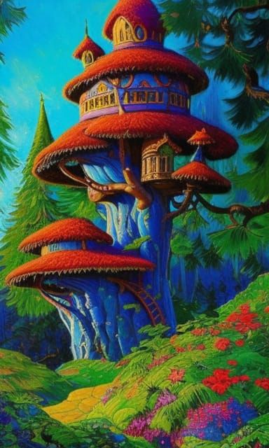 Fairytale Treehouse in Vibrant Impressionistic Style