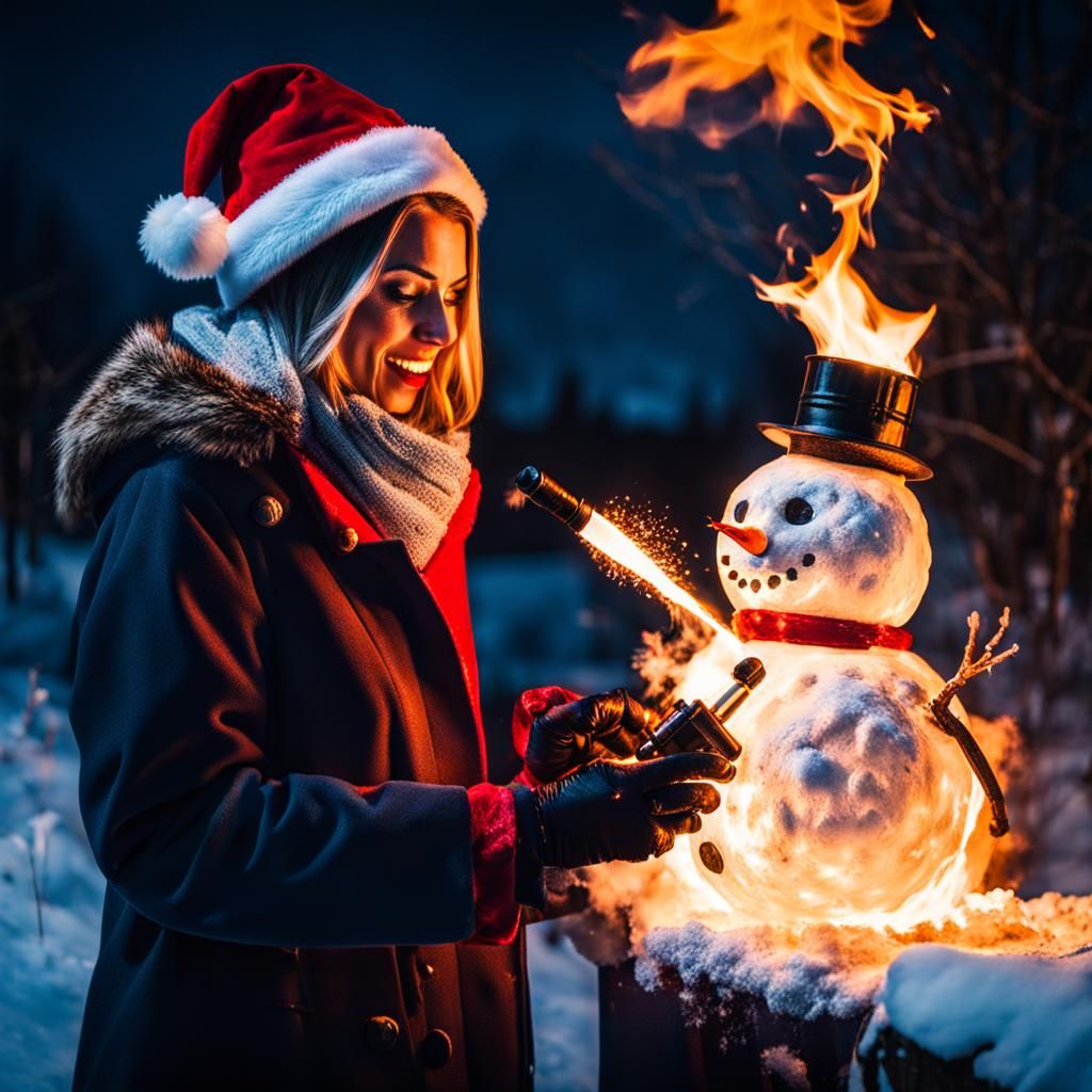 Christmas Horror: Woman Melts Snowman with Blowtorch