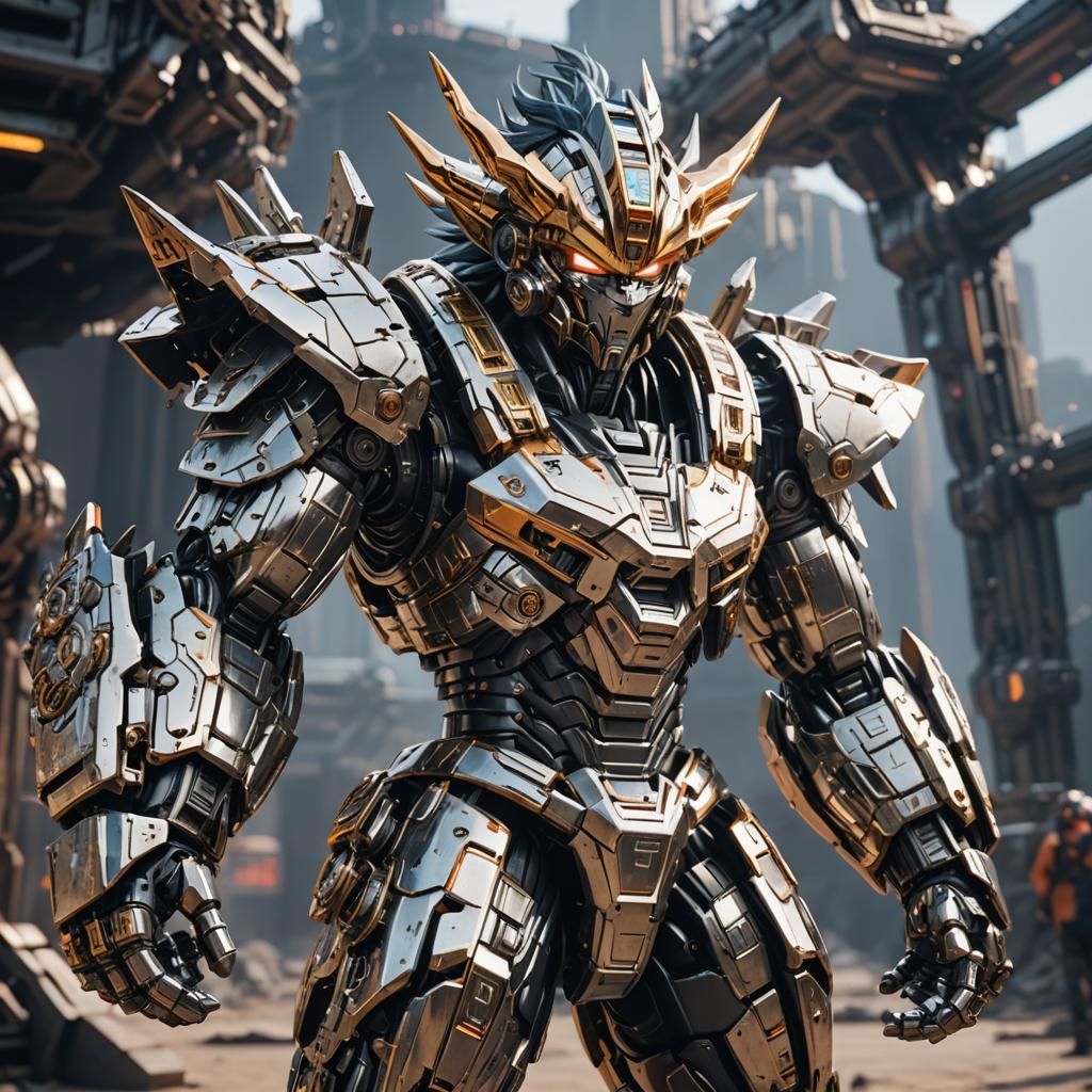 Futuristic Metal Goku Mech in Sci-Fi Style