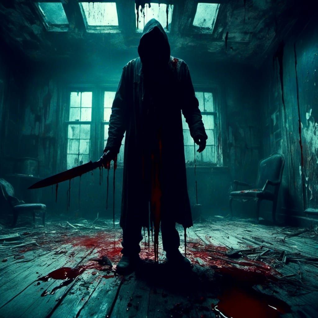 Ghostface on Horror Magazine Cover in Noir Comic Style