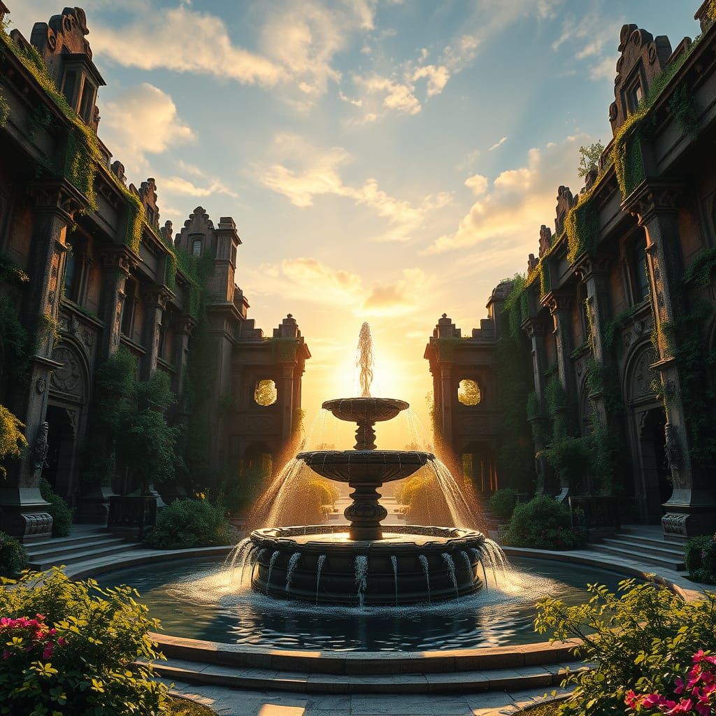 Ethereal Futuristic Courtyard Scene