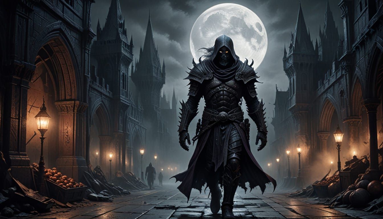 Dark Fantasy Warrior in Charcoal Style