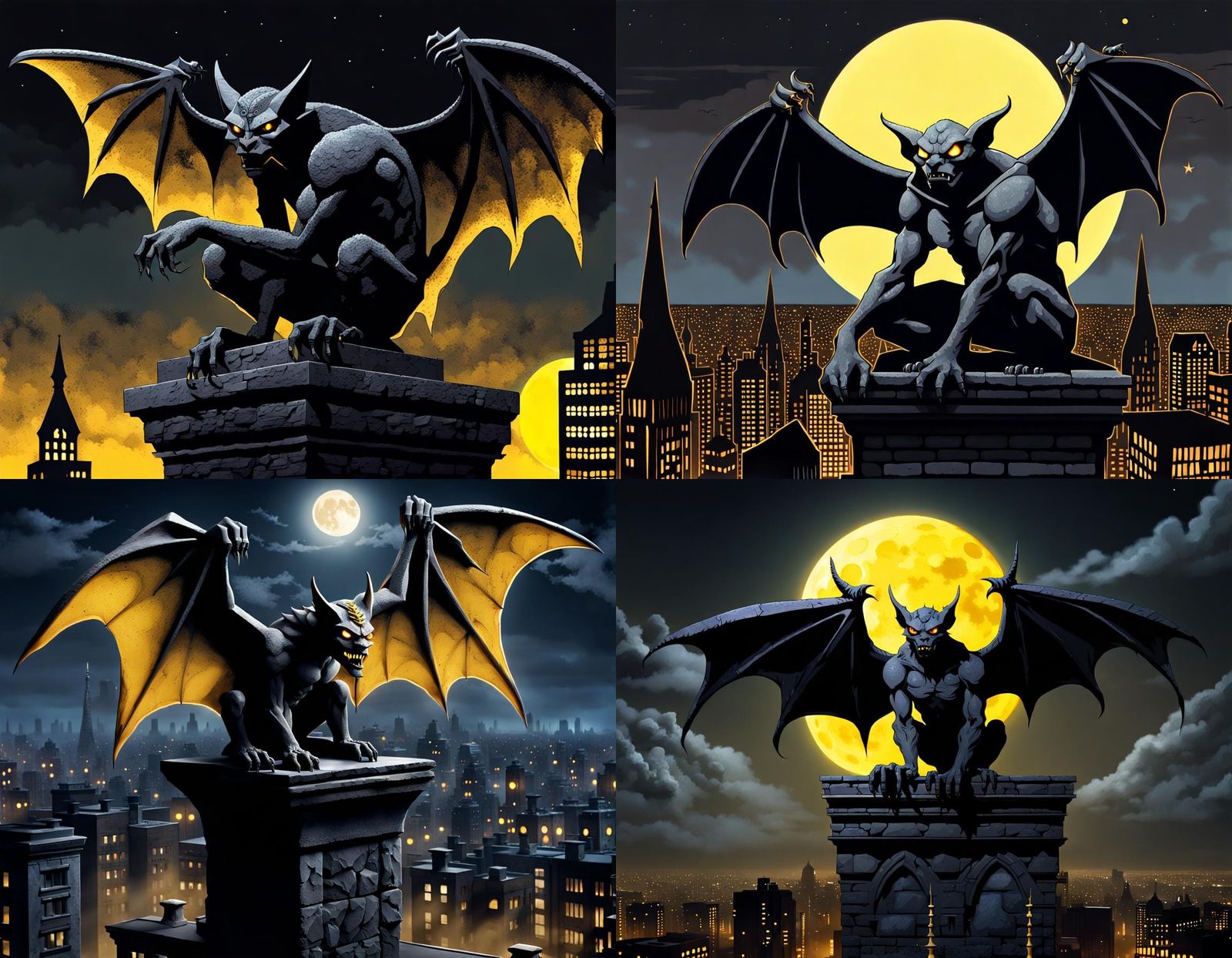 Volcanic Stone Gargoyle Spreads Wings at Night