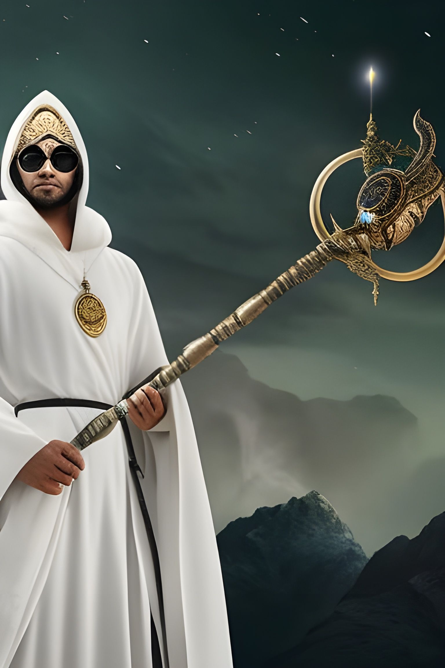 Male Moon Mage Portrait with Magic Staff