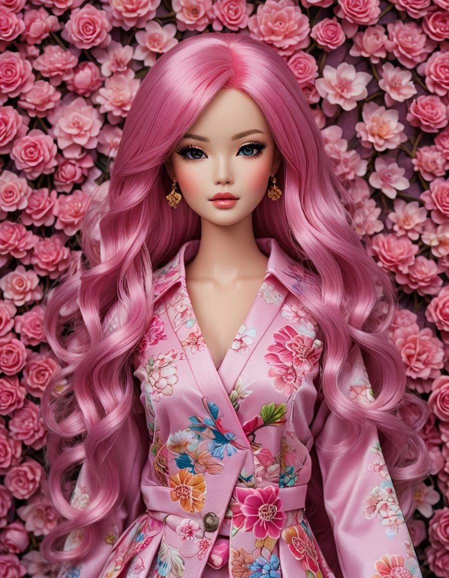 Hyperrealistic Japanese Barbie Doll with Pink Hair