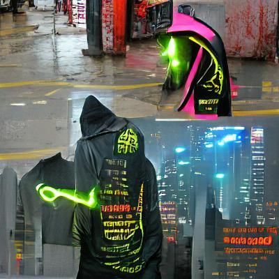 Cyberpunk City: Hooded Man in Neon Light