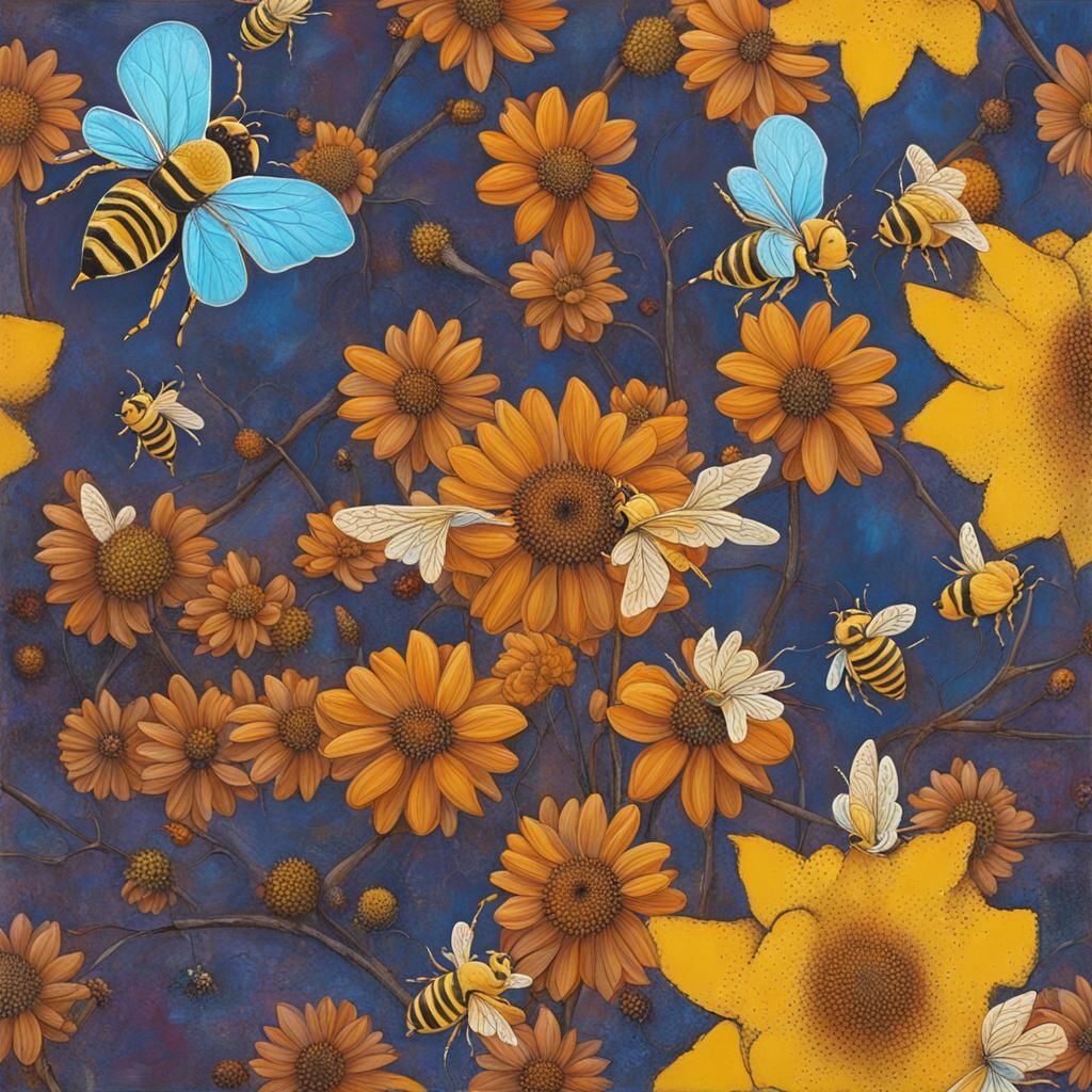 Bees and Butterflies in Abstract Floral Art